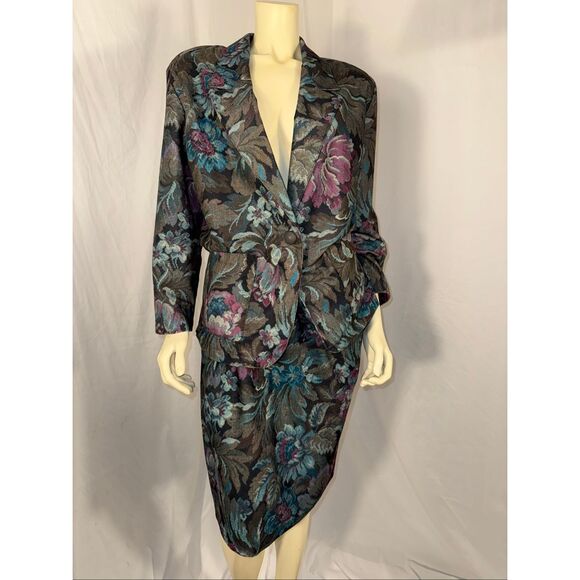 Vintage Jessica Scott Floral Tapestry Blazer + Skirt Suit – Large - Picture 2 of 12
